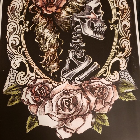 Too Fast Skeleton Pinup Cameo Pink Roses 11"x17" Tattoo Lithograph Art Print - Picture 5 of 5